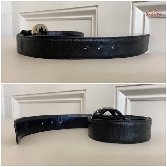Authentic Gucci Black Guccissima Leather Silver Interlocking G Buckle Belt 85/34 - Picture 11 of 13